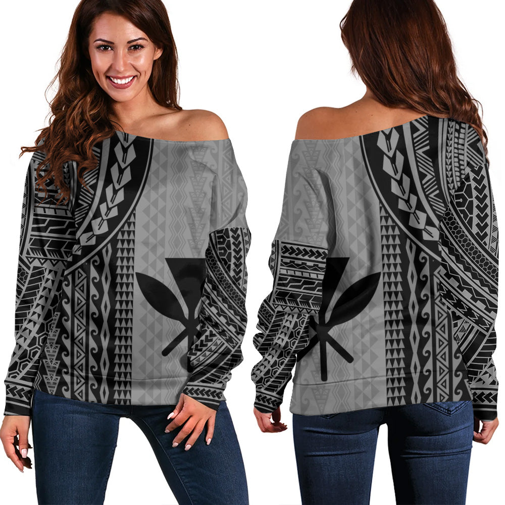 Hawaii Off Shoulder Sweatshirt Kanaka Maoli Polynesian Tattoo