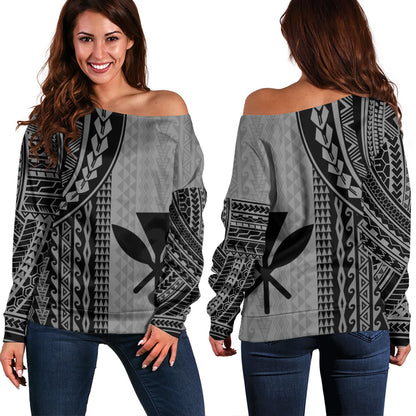 Hawaii Off Shoulder Sweatshirt Kanaka Maoli Polynesian Tattoo