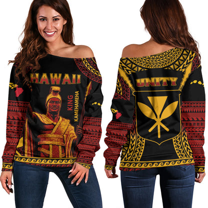 Hawaii Off Shoulder Sweatshirt King Kamehameha Unity Kanaka Maoli Tribal Style
