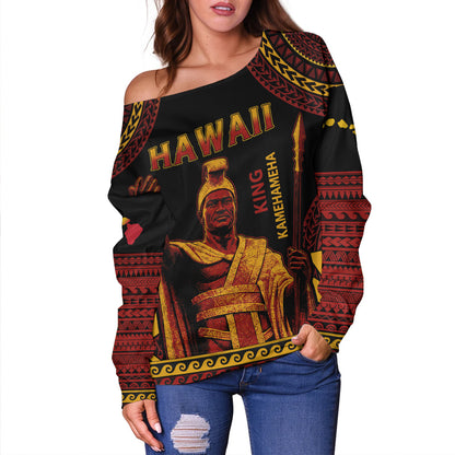 Hawaii Off Shoulder Sweatshirt King Kamehameha Unity Kanaka Maoli Tribal Style