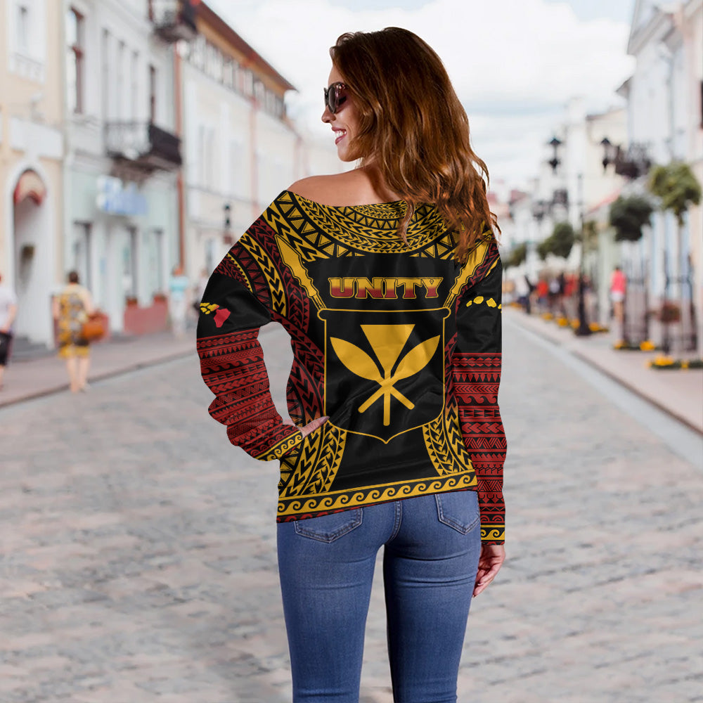 Hawaii Off Shoulder Sweatshirt King Kamehameha Unity Kanaka Maoli Tribal Style