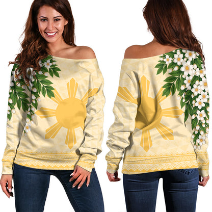 Philippines Filipinos Off Shoulder Sweatshirt Sampaguita Sunshine Bloom Style