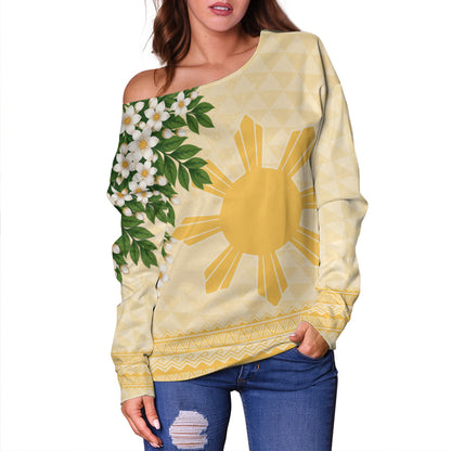 Philippines Filipinos Off Shoulder Sweatshirt Sampaguita Sunshine Bloom Style