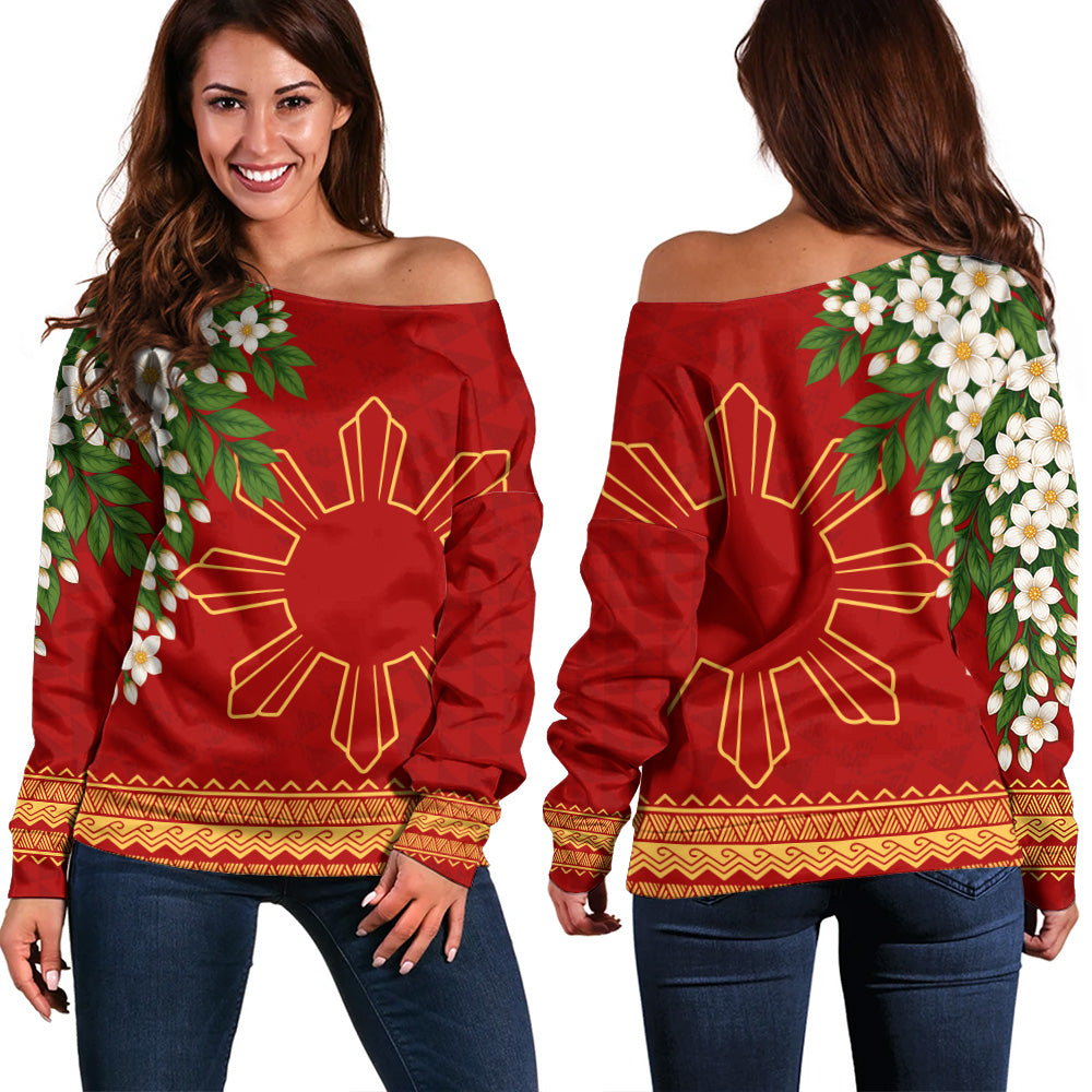 Philippines Filipinos Off Shoulder Sweatshirt Sampaguita Sunshine Bloom Style