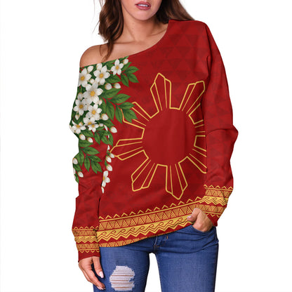 Philippines Filipinos Off Shoulder Sweatshirt Sampaguita Sunshine Bloom Style