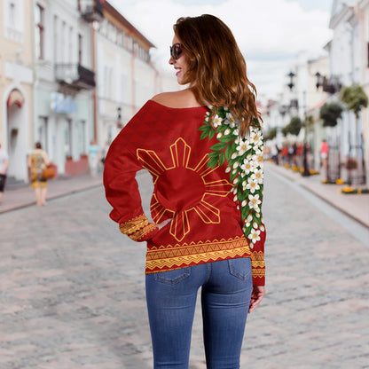 Philippines Filipinos Off Shoulder Sweatshirt Sampaguita Sunshine Bloom Style