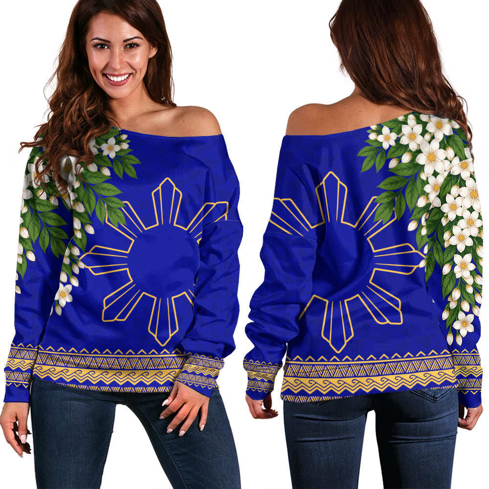 Philippines Filipinos Off Shoulder Sweatshirt Sampaguita Sunshine Bloom Style