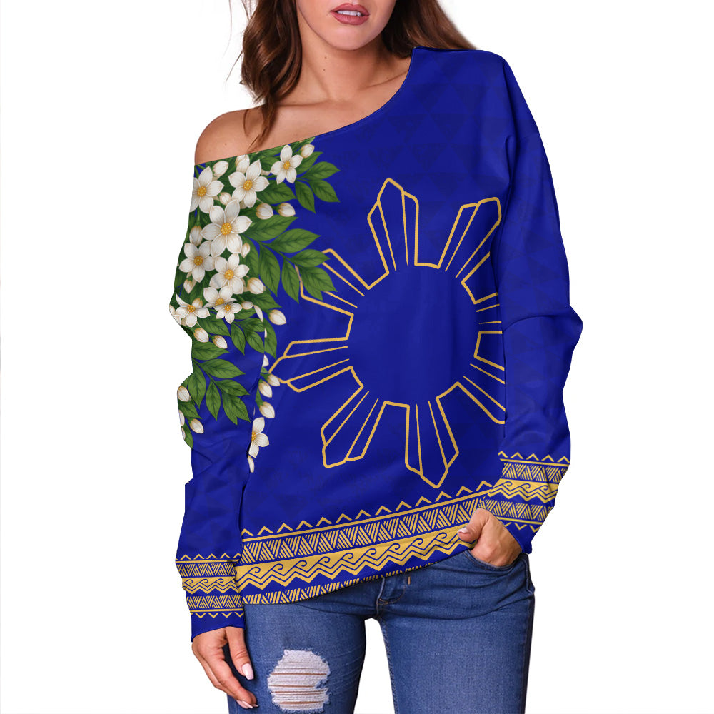 Philippines Filipinos Off Shoulder Sweatshirt Sampaguita Sunshine Bloom Style