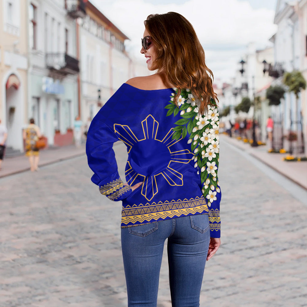 Philippines Filipinos Off Shoulder Sweatshirt Sampaguita Sunshine Bloom Style