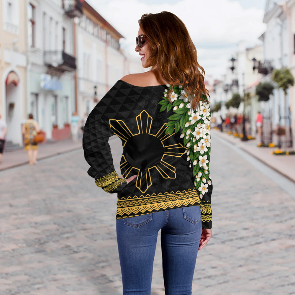 Philippines Filipinos Off Shoulder Sweatshirt Sampaguita Sunshine Bloom Style