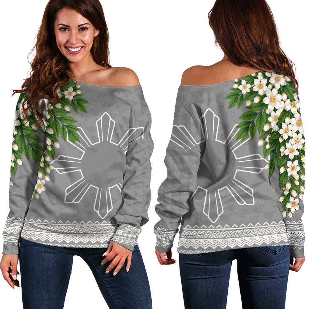Philippines Filipinos Off Shoulder Sweatshirt Sampaguita Sunshine Bloom Style