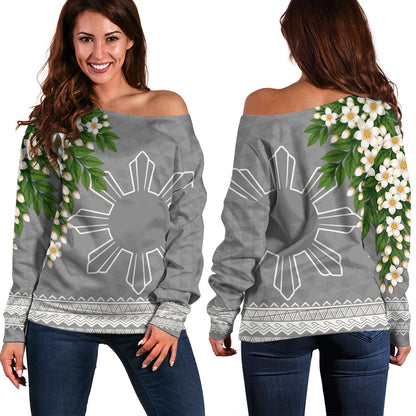 Philippines Filipinos Off Shoulder Sweatshirt Sampaguita Sunshine Bloom Style