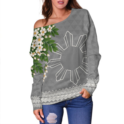 Philippines Filipinos Off Shoulder Sweatshirt Sampaguita Sunshine Bloom Style