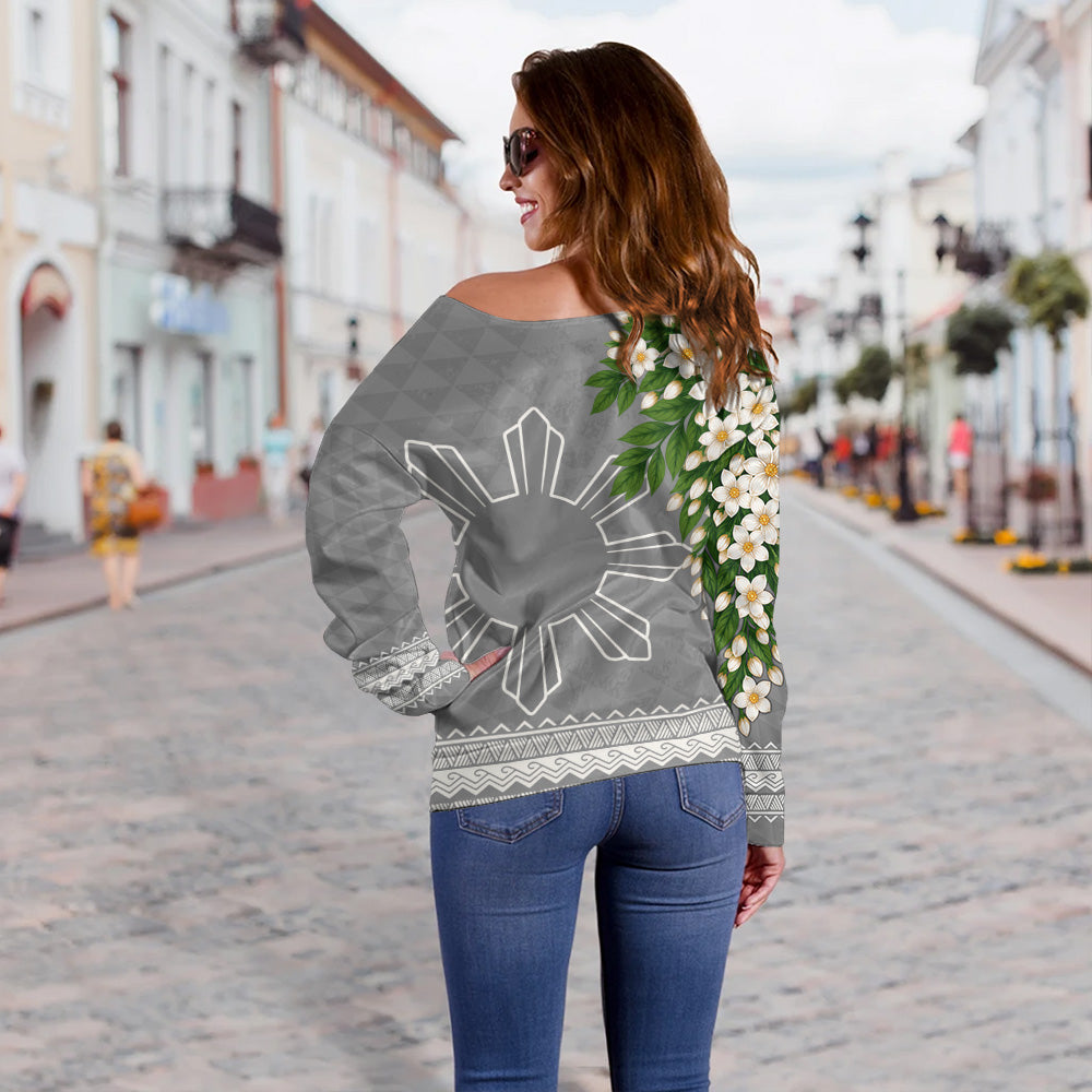 Philippines Filipinos Off Shoulder Sweatshirt Sampaguita Sunshine Bloom Style