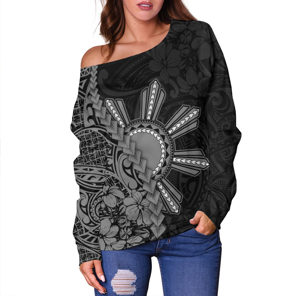 Philippines Filipinos Off Shoulder Sweatshirt Sampaguita Flower Tribal Fusion Style