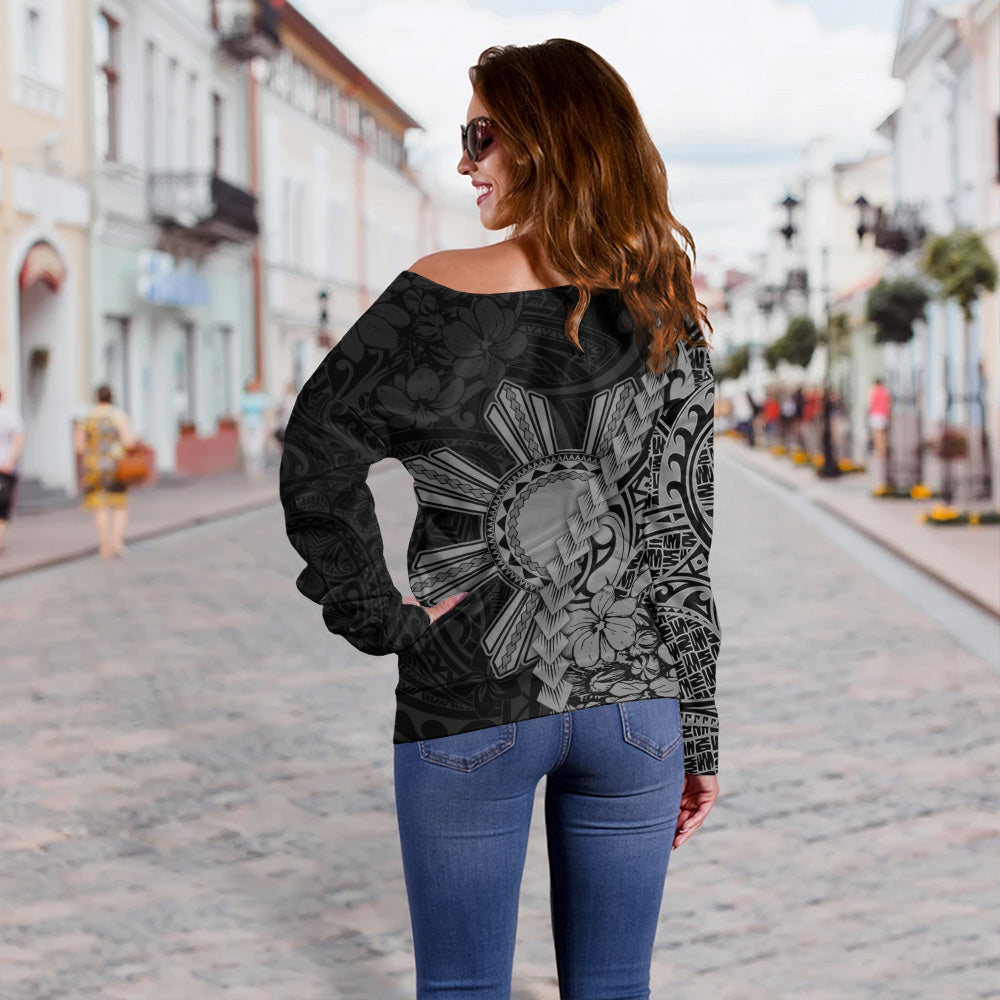 Philippines Filipinos Off Shoulder Sweatshirt Sampaguita Flower Tribal Fusion Style