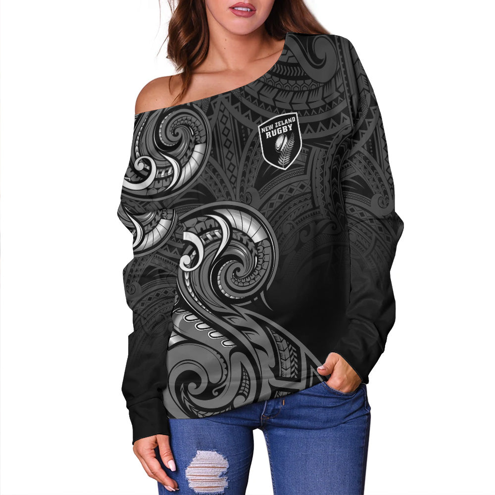 New Zealand Off Shoulder Sweatshirt Maori Koru Spirit Style