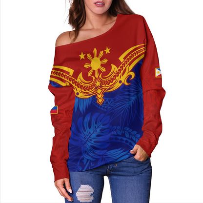 Philippines Filipinos Off Shoulder Sweatshirt Tropical Polynesian Philippines