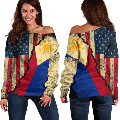 Philippines Filipinos Off Shoulder Sweatshirt Filipino American Unity Style