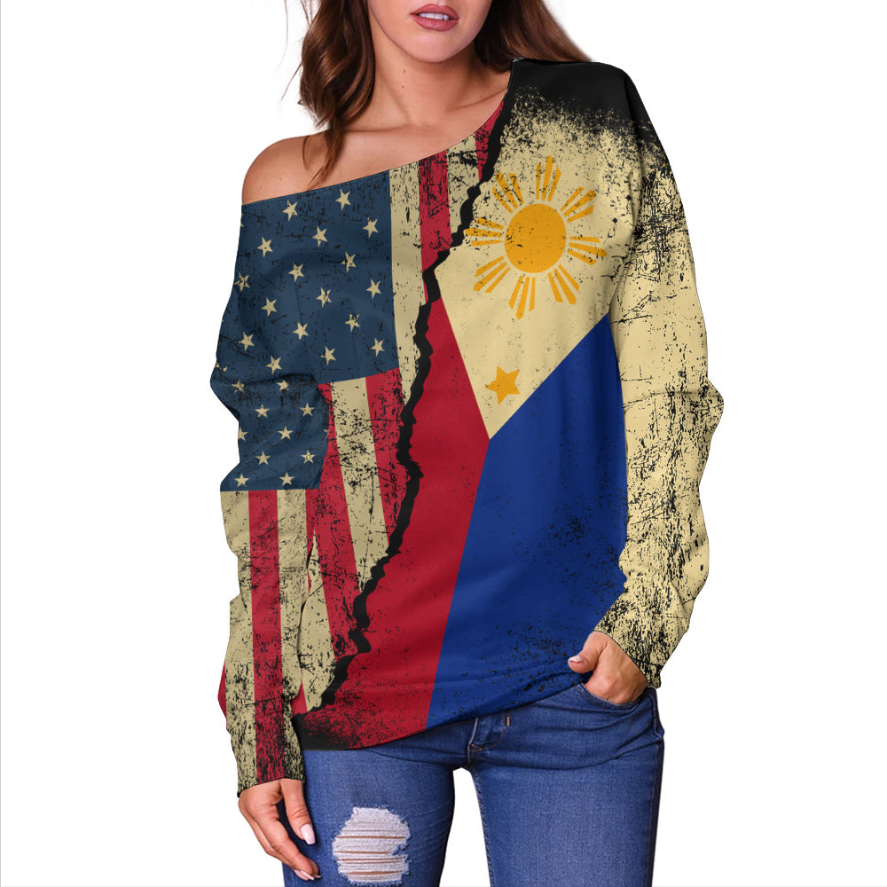 Philippines Filipinos Off Shoulder Sweatshirt Filipino American Unity Style