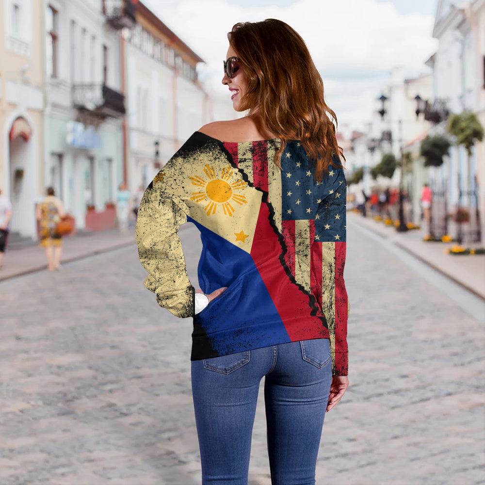 Philippines Filipinos Off Shoulder Sweatshirt Filipino American Unity Style