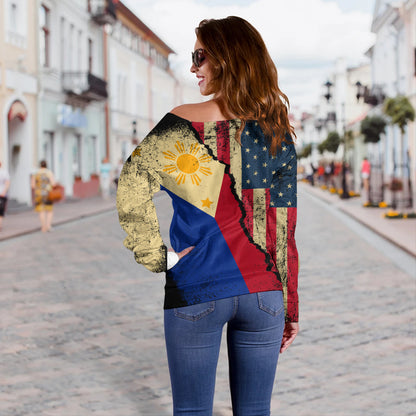 Philippines Filipinos Off Shoulder Sweatshirt Filipino American Unity Style