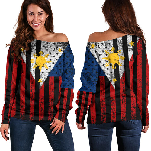 Philippines Filipinos Off Shoulder Sweatshirt Blackout Flag Pride