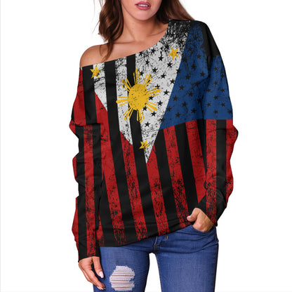Philippines Filipinos Off Shoulder Sweatshirt Blackout Flag Pride