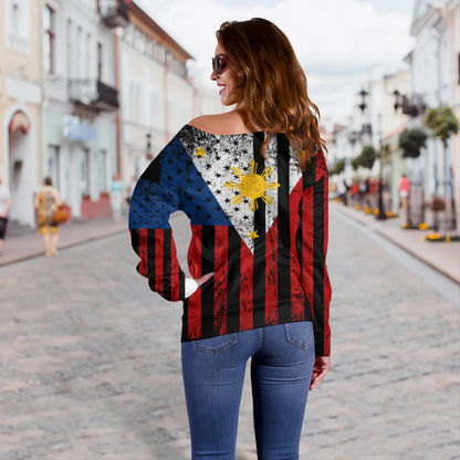 Philippines Filipinos Off Shoulder Sweatshirt Blackout Flag Pride
