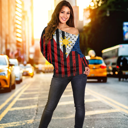 Philippines Filipinos Off Shoulder Sweatshirt Blackout Flag Pride