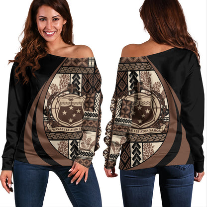 Samoa Off Shoulder Sweatshirt Faavae i le Atua Siapo Tribal Heritage