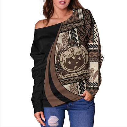Samoa Off Shoulder Sweatshirt Faavae i le Atua Siapo Tribal Heritage