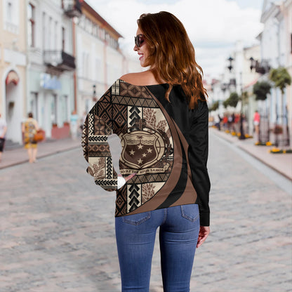 Samoa Off Shoulder Sweatshirt Faavae i le Atua Siapo Tribal Heritage