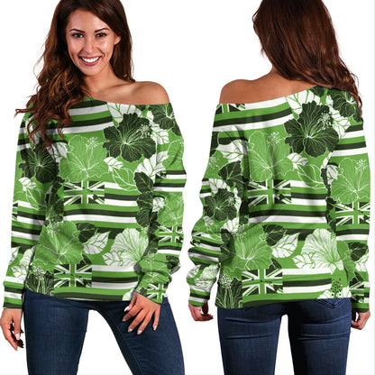 Hawaii Off Shoulder Sweatshirt Hibiscus Flag Map Island Pride