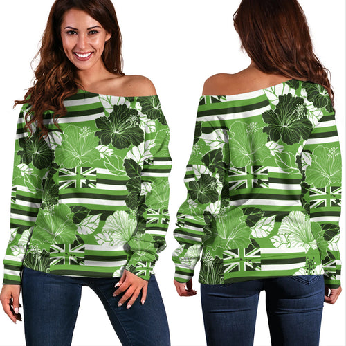 Hawaii Off Shoulder Sweatshirt Hibiscus Flag Map Island Pride