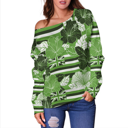 Hawaii Off Shoulder Sweatshirt Hibiscus Flag Map Island Pride