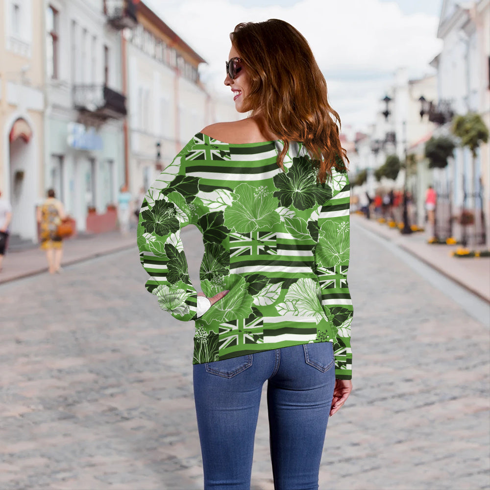 Hawaii Off Shoulder Sweatshirt Hibiscus Flag Map Island Pride