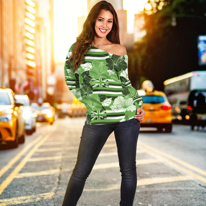 Hawaii Off Shoulder Sweatshirt Hibiscus Flag Map Island Pride