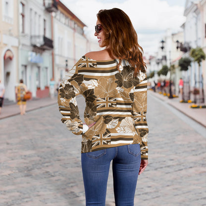 Hawaii Off Shoulder Sweatshirt Hibiscus Flag Map Island Pride