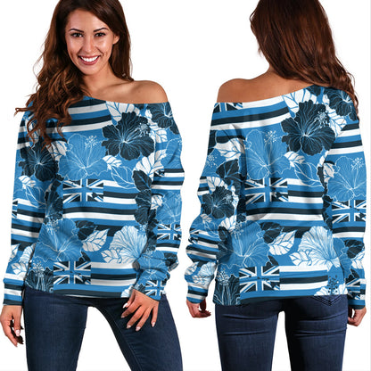 Hawaii Off Shoulder Sweatshirt Hibiscus Flag Map Island Pride
