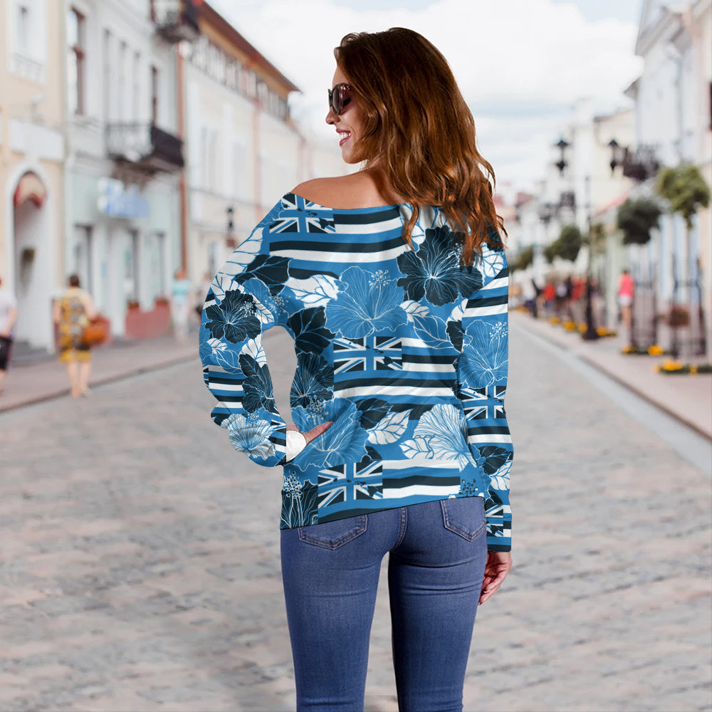 Hawaii Off Shoulder Sweatshirt Hibiscus Flag Map Island Pride