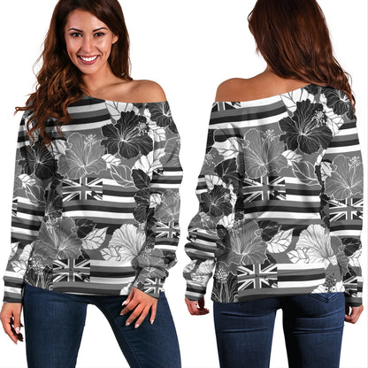 Hawaii Off Shoulder Sweatshirt Hibiscus Flag Map Island Pride