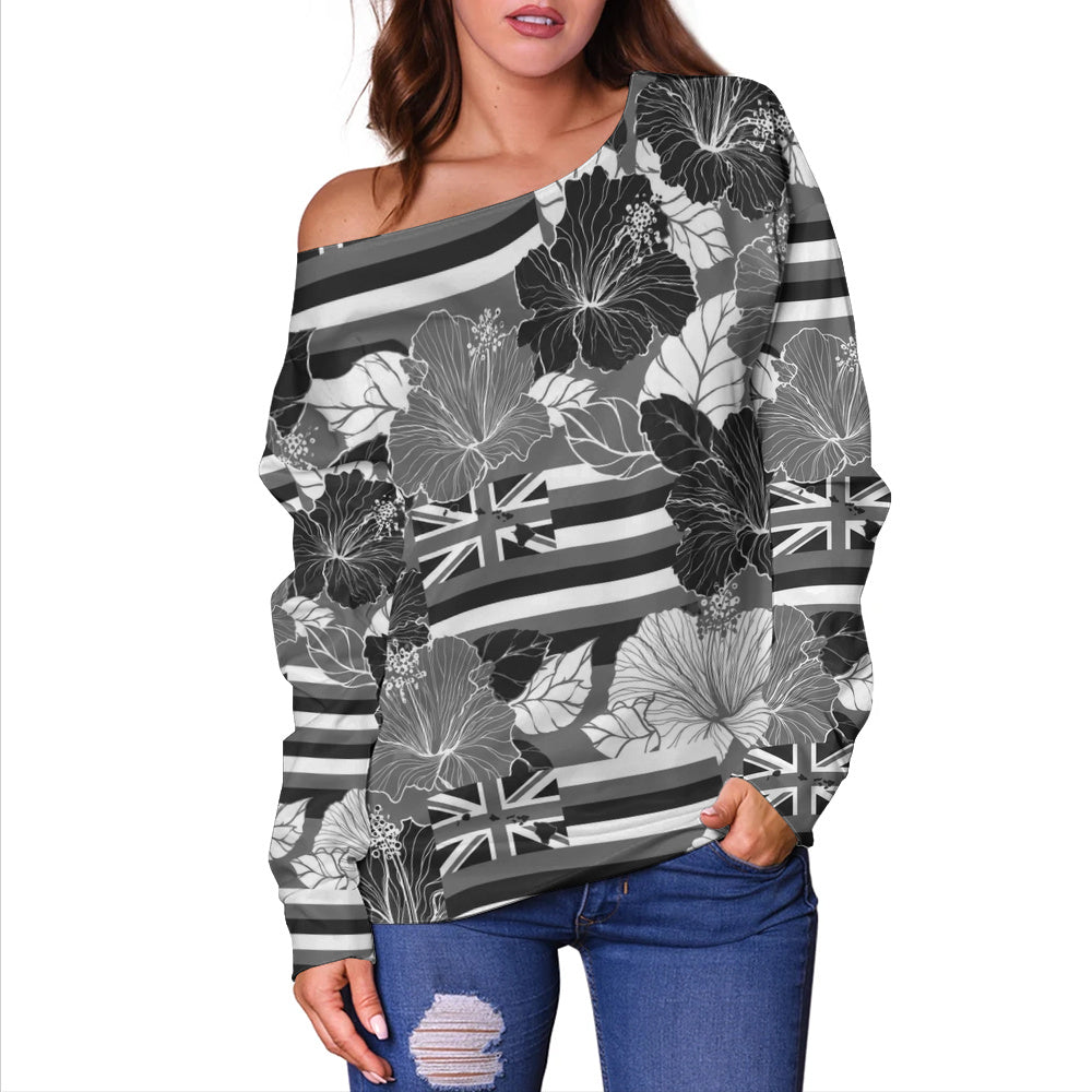 Hawaii Off Shoulder Sweatshirt Hibiscus Flag Map Island Pride