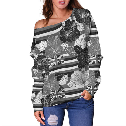 Hawaii Off Shoulder Sweatshirt Hibiscus Flag Map Island Pride