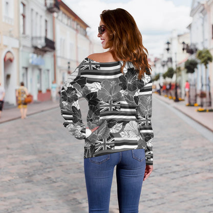 Hawaii Off Shoulder Sweatshirt Hibiscus Flag Map Island Pride