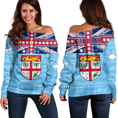 Fiji Off Shoulder Sweatshirt Fiji Day Island Crest Pride