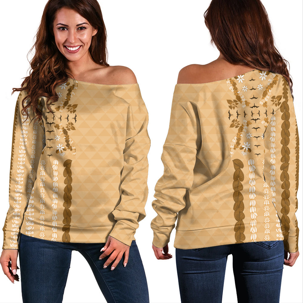 Hawaii Off Shoulder Sweatshirt Lei Flower Island Elegance
