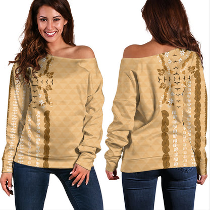 Hawaii Off Shoulder Sweatshirt Lei Flower Island Elegance