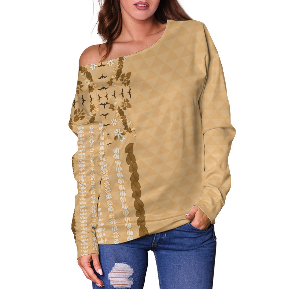 Hawaii Off Shoulder Sweatshirt Lei Flower Island Elegance