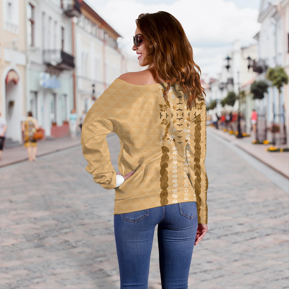 Hawaii Off Shoulder Sweatshirt Lei Flower Island Elegance